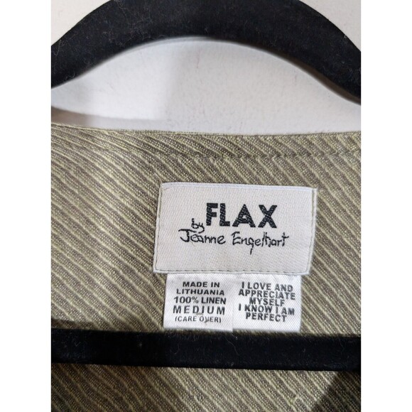 Flax Top Women Sz M Sage Button Down 100% Linen Long Sleeve Lagenlook Tunic - Picture 5 of 6